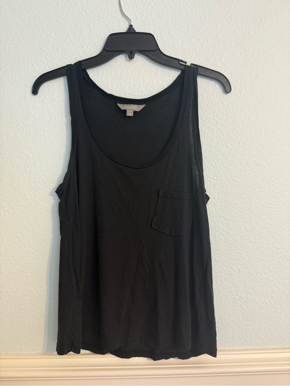 Rubbish Black Scoop Neck Tank with Chest Pocket